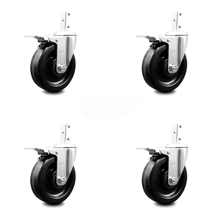 Service Caster 5 Inch Phenolic Wheel Swivel 3/4 Inch Square Stem Caster Set Total Lock Brake SCC-SQTTL20S514-PHS-34-4